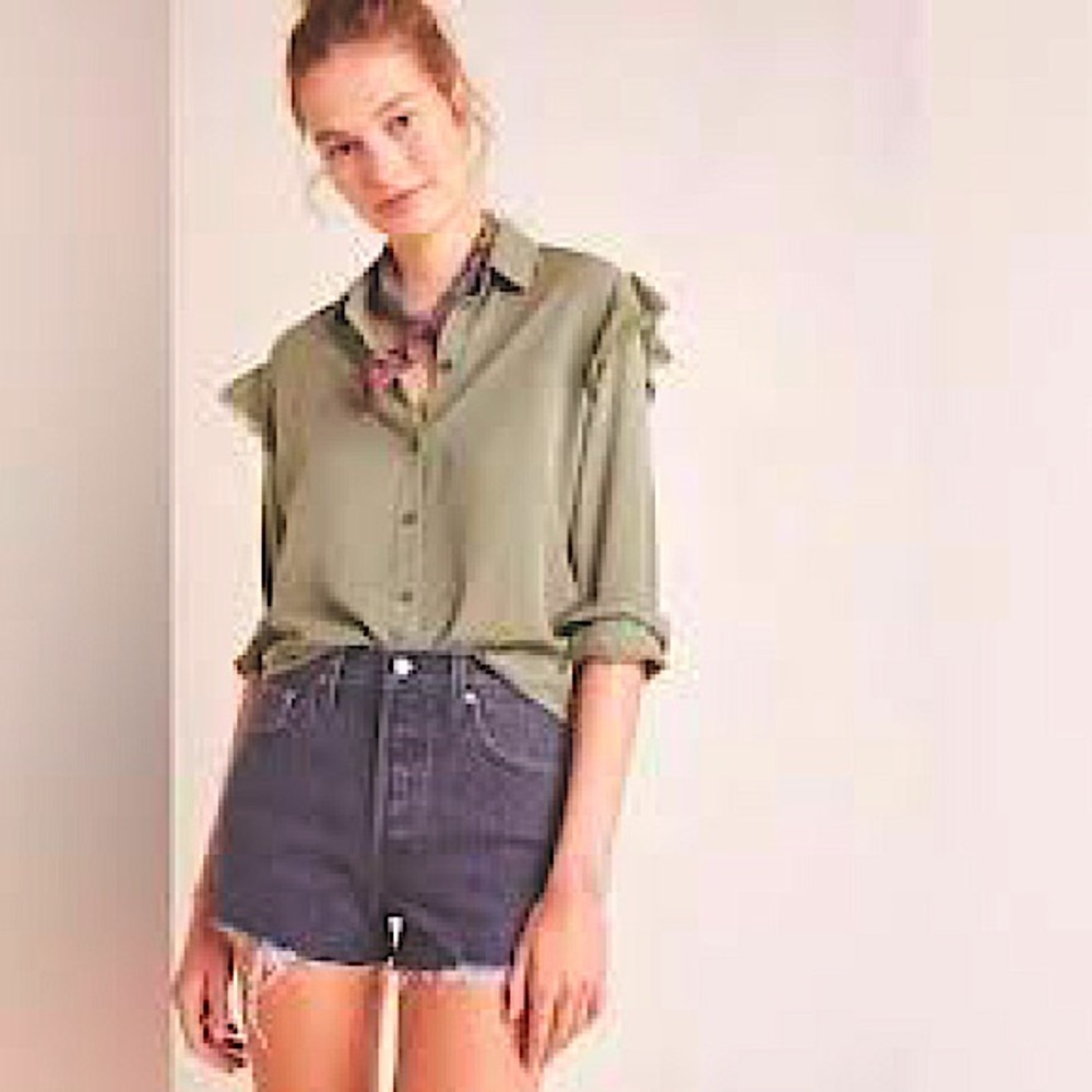 Anthropologie Cloth & Stone Olive Green Faryn Top